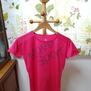 デサント(DESCENTE)赤ピンク色ポリエステル100TシャツレディースL