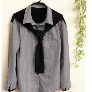 レディース ストライプ ネクタイ フロント シャツ M