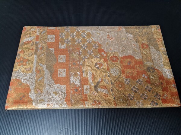 和装小物 正絹 袋帯 金糸 銀糸 花柄 長さ約427cm