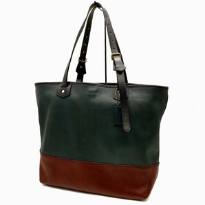 送料無料 美品 COACH コーチ メンズ トートバッグ ブリーカー カラーブロック レザー スモール ホールドオール 71429 ダークグリーン