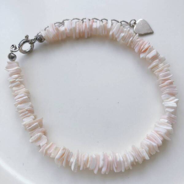 ヴィンテージブレスレット ピンクシェル 珊瑚カラー 貝殻 シルバー ビーチジュエリー☆japan Vintage jewelry accessoriesk0766