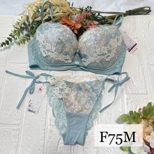 【新品】wacoal パルファージュ 32 リボンブラ ソング F75M TU ワコール parfage サルート salute Tバックショーツ