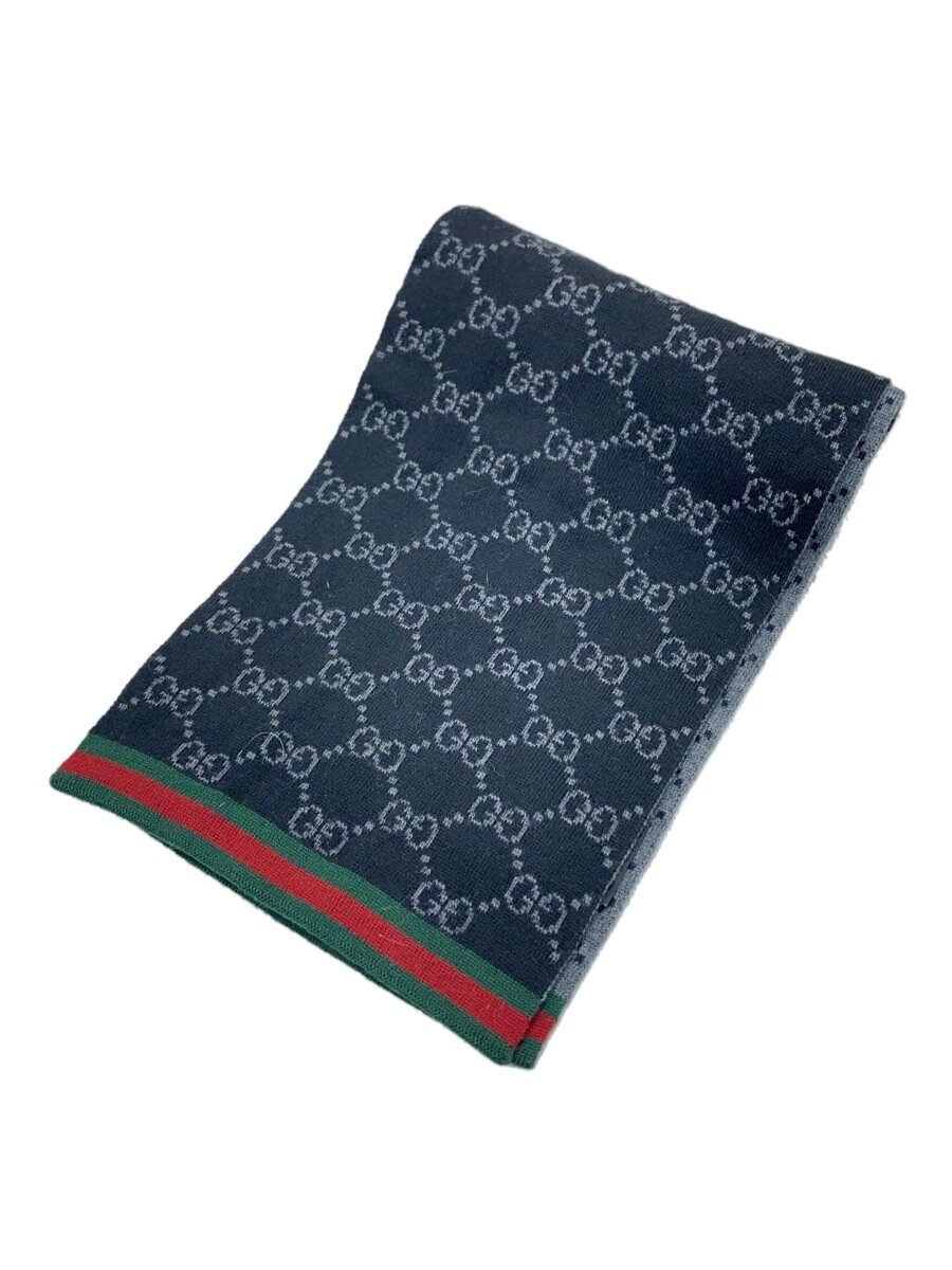 GUCCI◆マフラー/ウール/BLK/総柄/メンズ