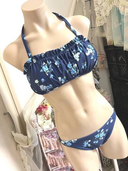 レディース水着上11L/下9Mサイズ:エイプリル【TROPICAL BEACH】ソフトバンドゥビキニ:ネイビー
