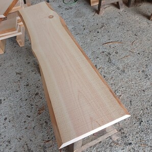 C-1865【125.7×28.5~32×3.4cm】 国産ひのき 耳付節板 テーブル 看板 カウンター 一枚板 無垢材 桧 檜 DIY