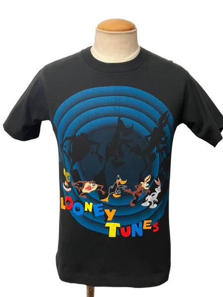 美品 USA ビンテージ LOONEY TUNES ルーニートゥーンズ Tシャツ メンズ S相当 黒 ブラック シングルステッチ xpv