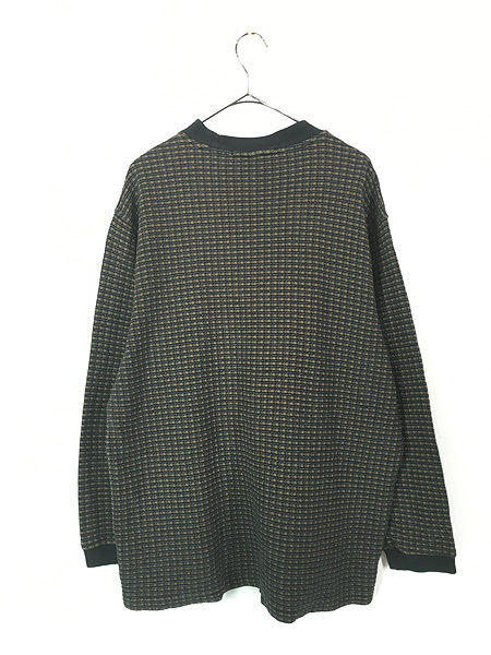 古着 90s USA製 PERRY ELLIS ダーク チェック ワッフル コットン ハイネック カットソー 長袖 Tシャツ L 古着 90s USA製 PERRY ELLIS ダーク チェック ワッフル コットン ハイネック カットソー 長袖 Tシャツ L