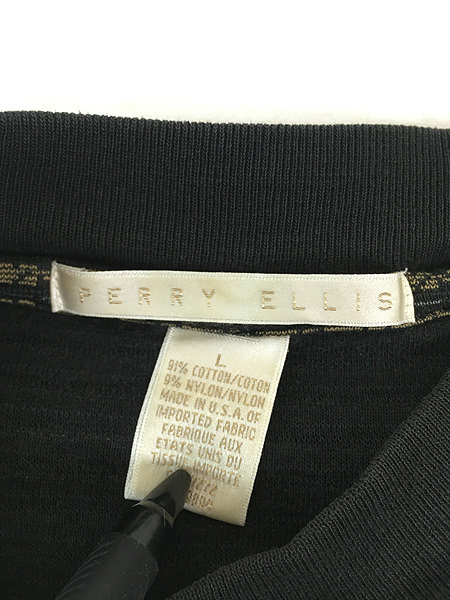 古着 90s USA製 PERRY ELLIS ダーク チェック ワッフル コットン ハイネック カットソー 長袖 Tシャツ L 古着 90s USA製 PERRY ELLIS ダーク チェック ワッフル コットン ハイネック カットソー 長袖 Tシャツ L