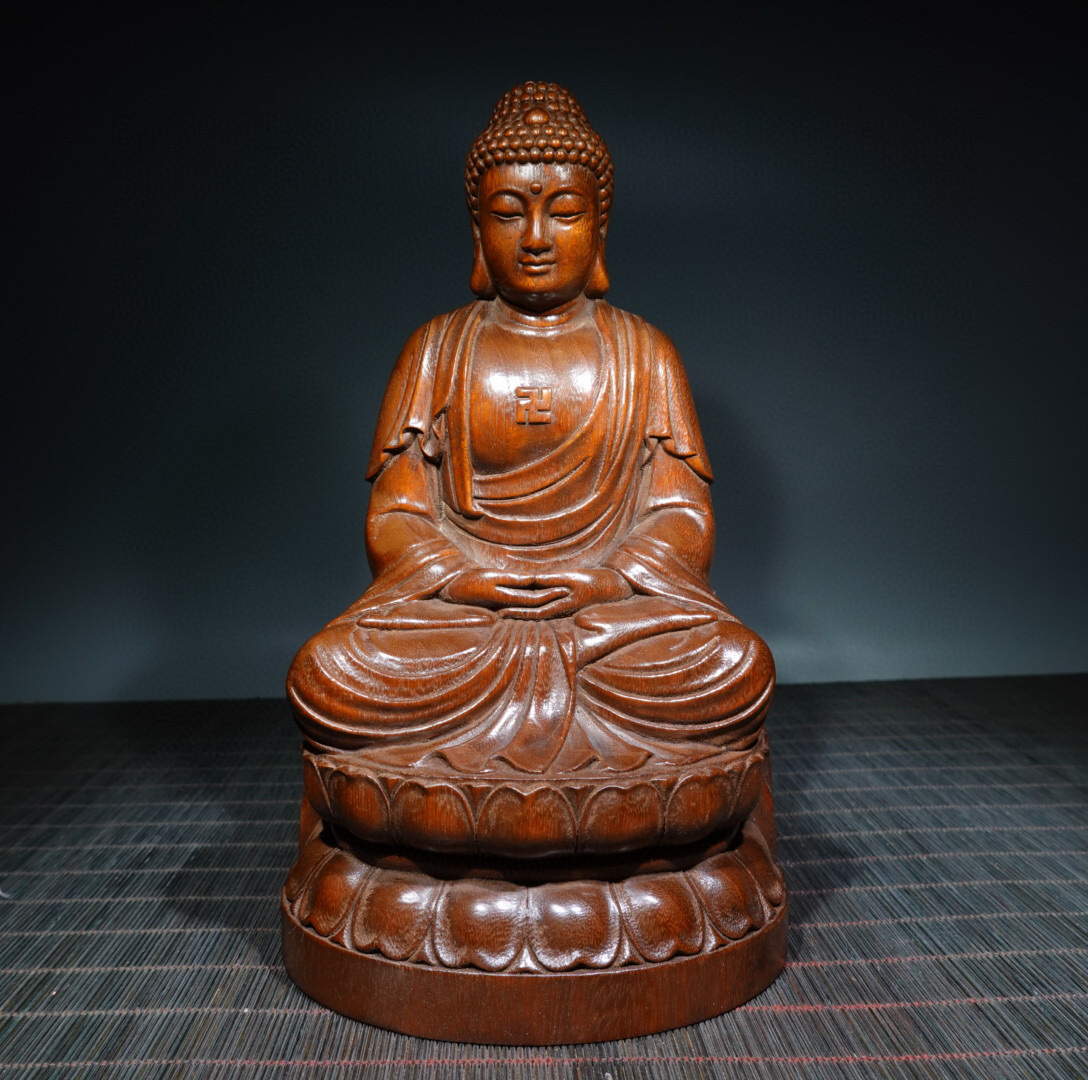 【蔵友館蔵品・黄楊木製・細密彫・大日如來像】・希少珍品・置物・賞物・中国時代美術