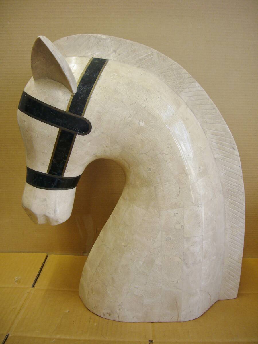●馬 頭部像 石膏?大理石風? 高約51cm 胸像置物 オブジェ アート インテリア Philippines #当時物