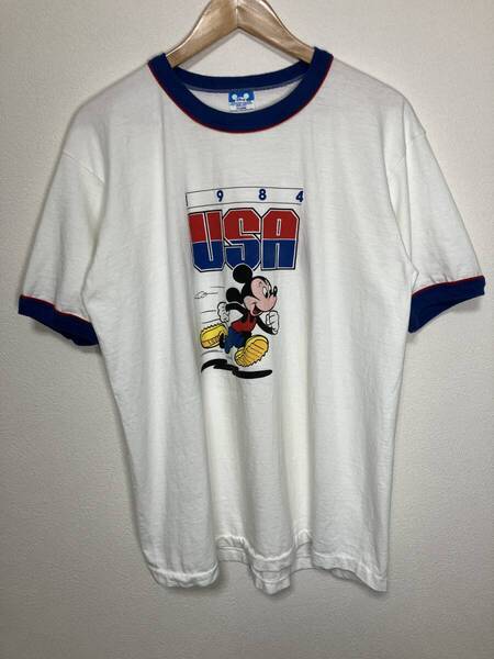 1984 ロサンゼルスオリンピック ミッキー リンガーTシャツ 白 XL【管理番号B90】