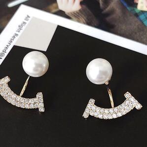 N2100スマイルピアス 2wayパールピアス ラインストーンピアス S925