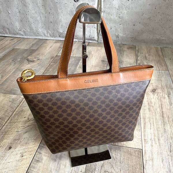 本物☆CELINE セリーヌ ロゴ マカダム柄 ミニトートバッグ ブラウン ハンドバッグ レザー バッグ ビジネス トリオンフ メンズ レディース