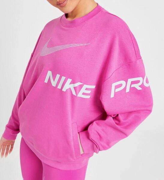 XS 新品 NIKE ナイキ PRO プロ ゲット フィット スウェット DRI-FIT トレーナー オーバーサイズ フレンチテリー クルー ピンク ウィメンズ