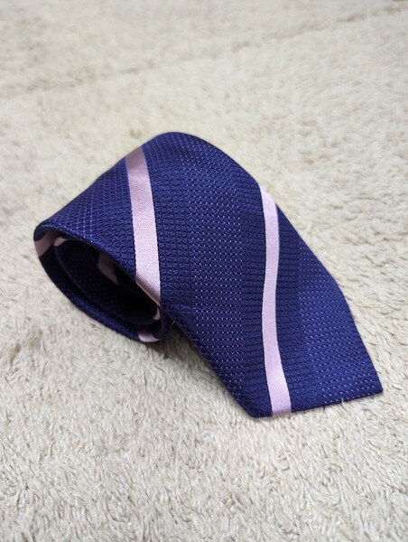 美品 Brioni ブリオーニ ネクタイ シルク パープル×ピンク ストライプ イタリア製