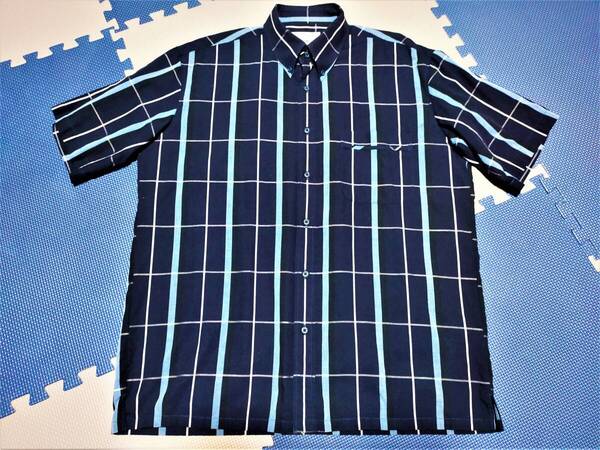 送料無料●美品●WEATHERCOCK●ウェザーコック●ボタンダウンシャツ●綿麻●半袖●青系●チェック●L●ビジネス●アメカジ●カジュアル