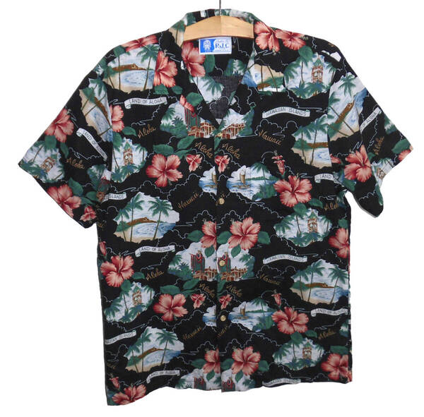 Д美品 RJC アールジェイシー USA製 コットン アロハシャツ ブラック MADE IN HAWAII