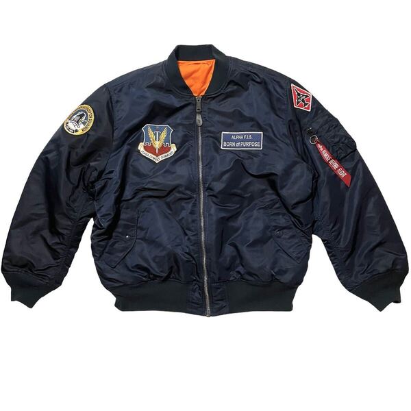 漢の1着 ALPHA INDUSTRIES アルファインダストリーズ 4L MA1 グリーン USAF パッチ ネイビー フライトジャケット 中綿入り xxxL Ma-1