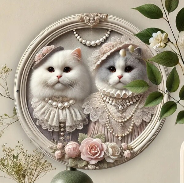 猫の壁飾り メタルウォールアート 猫のカップルC 猫の雑貨 HANAKO