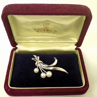 ミキモト あこや 3粒 パール シルバー ブローチ Mikimoto