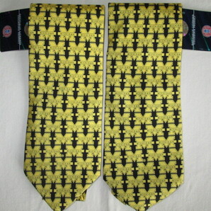 ★新品 MADE IN USA 2003年 Ralph Marlin ラルフマーリン UNIVERSITY OF MICHIGAN LOGO REPEAT ミシガン大学 ネクタイ 黒×黄 シルク100%★
