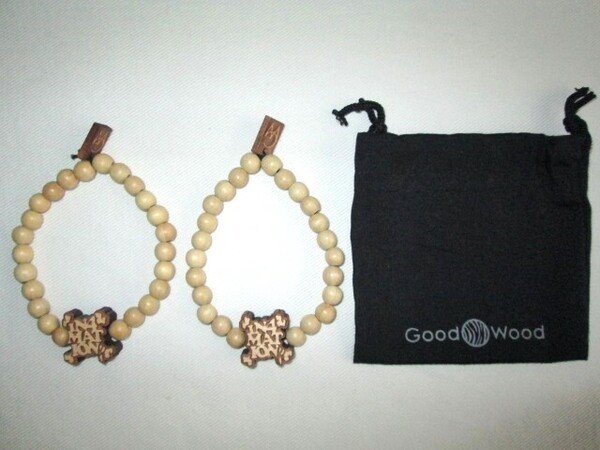 ★新品 ハワイ発 in4mation×Good Wood NYC グッドウッド 木製 ブレスレット 2点 巾着袋 クロスボーン オールウッド アクセサリー HAWAII★