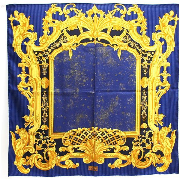 ★ ジャンフランコフェレ シルク スカーフ ブルー ネイビー 中古 Aランク GIANFRANCO FERRE |