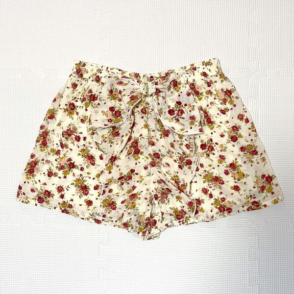 リボンフリル花柄ショートパンツ 森ガール