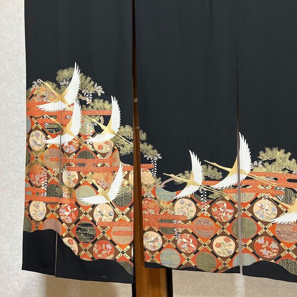 黒留袖 、正絹 、リメイクのれん~暖簾、縁起物、1点作品!