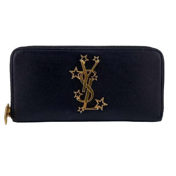 YVES SAINT LAURENT/イヴサンローラン 447935 ラウンドジップウォレット ラウンドファスナー レザー 長財布 ブラック レディース ブランド
