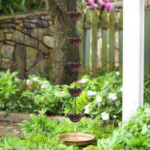 レインチェーン 雨水チェーン 赤銅色 排水溝用 2.6メートル 雨水側溝雨鎖 アダプター付 落水管雨水コレクター カップ10個 厚鉄花杯