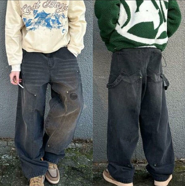 DoubleKnee BAGGY CARPENTER BLACK denimバギー カーペンター ブラック デニム パンツ ダブルニー Lost Boys W30 かつきくん着用