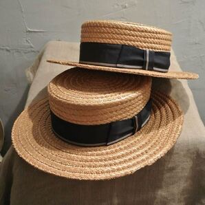 セット売り! 40s Vintage stetson boater hat 1/8 57cm 7/8 55cm ペア ヴィンテージ ステットソン ボーターハット カンカン帽 ネイビー 紺