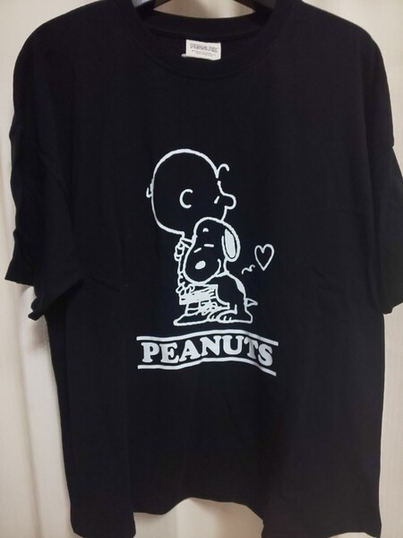 スヌーピー 半袖Tシャツ L ハグ ハート ピーナッツ 黒 ブラック 半袖 Tシャツ レディース