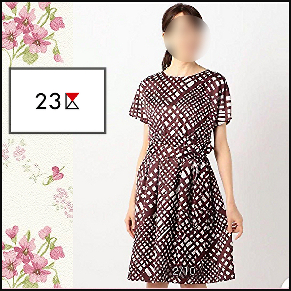 【23区】バイヤスチェックプリント ワンピース 38 きちんと感 スタイルアップ 通勤 学校行事 お食事会 膝丈 ニジュウサンク