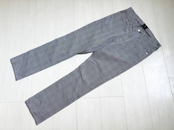 美品 19AW PS Paul Smith ポールスミス パンツ グレンチェック 総柄 シマウマ ロゴタグ ストレッチ S 黒 白 △8