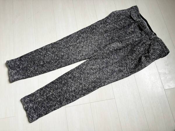 レア 名作 美品 KRIS VAN ASSCHE クリスヴァンアッシュ パンツ ツータック ウール コットン ニット メランジ 48 グレー 黒 白 △8