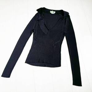 美品 白タグ 最高級 MAX MARA マックスマーラ ニット アシンメトリー 襟変形 レーヨン リブ プルオーバー 長袖 M 黒 ブラック △8