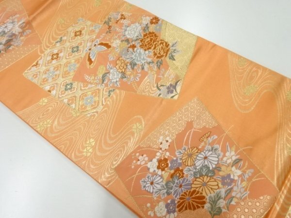 ys7105717; 宗sou 色紙に草花・蝶模様織出し袋帯【リサイクル】【着】
