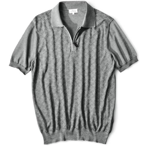 16万【brioni ブリオーニ 新品】夏は涼しく,冬は暖か!リッチに年中快適シルクニット◇アイコンBロゴアナグラム柄,お洒落なジップポロシャツ