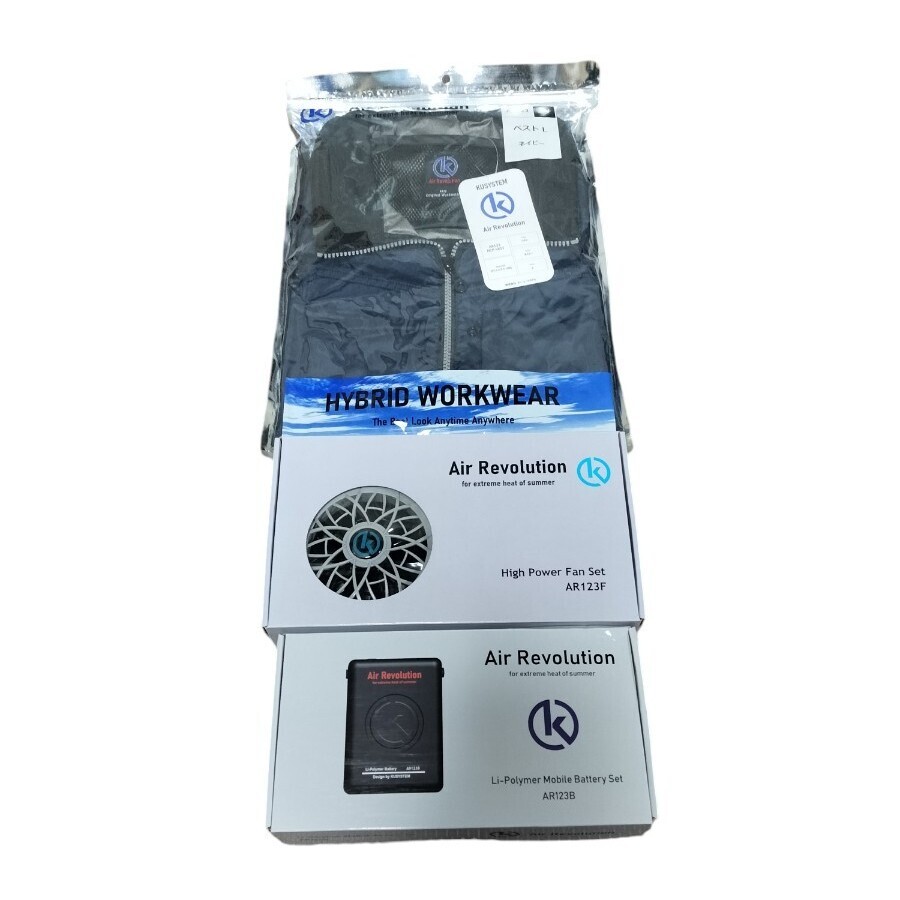 ★未使用品★ KUSYSTEM 空調服 Air Revolution AR123 HCPベスト ネイビー Lサイズ バッテリーAR123B ファンAR123F セット