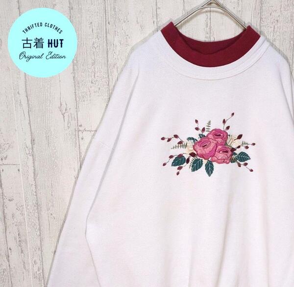 90s WHIM Z USA製 ビンテージスウェット ボタニカル 刺繍 古着 #h830
