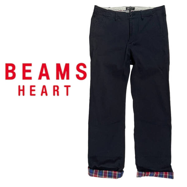 BEAMS ビームス チノパンツ S (約83cm W33相当) テーパード パンツ 裾チェック柄 メンズ BEAMS HEART