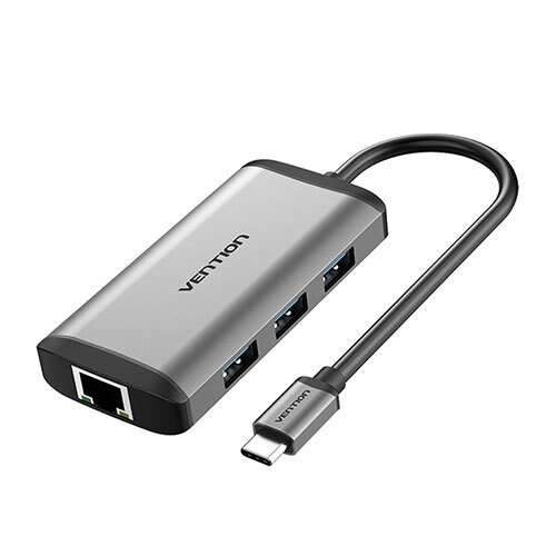 VENTION 多機能 PDドッキングステーション USB-C to HDMI/USB3.0*3/RJ45/ 0.15M メタルタイプ グレー CN-8047