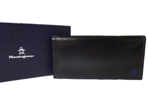 新品未使用 正規品 マンシングウェア Munsingwear 長財布 かぶせ長財布 山羊革 牛革 箱あり メンズ 紙タグあり ブラック