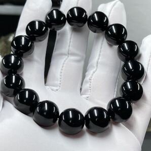 【幻のチベット産モリオン】たまにシラーあり チベット産 モリオン(黒水晶) ブレスレット 約13.6mm-14.1mm 腕周り17.5cm 1221