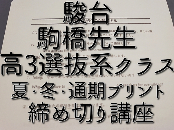 駿台 駒橋先生 高3選別系英語 難関大対策 夏・冬・通期プリントセット 上位クラス 駿台 河合塾 東進 SEG Z会 鉄緑会