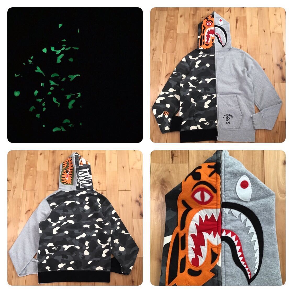 ★蓄光★ City camo タイガー シャーク パーカー Lサイズ Tiger shark full zip hoodie a bathing ape BAPE エイプ ベイプ 迷彩 z0216
