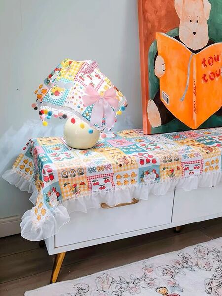 テーブルランナー テーブルカバー 防塵カバー マルチカバー 可愛い カラフル 果物&花柄 40*180 レースフリル付き
