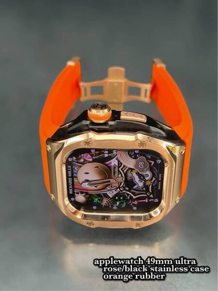 49mm 49ミリ ウルトラ アップルウォッチ ローズ ステンレス ケース オレンジ ラバー 特殊 バックル ultra Apple Watch